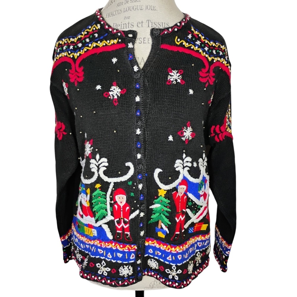 Vintage Designers Originals Studio Christmas‎ Cardigan Sweater Womens Medium